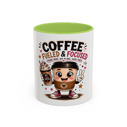 Coffee Fueled & Focused Mug — Cute Cartoon Coffee Cup Gift (11/15oz)