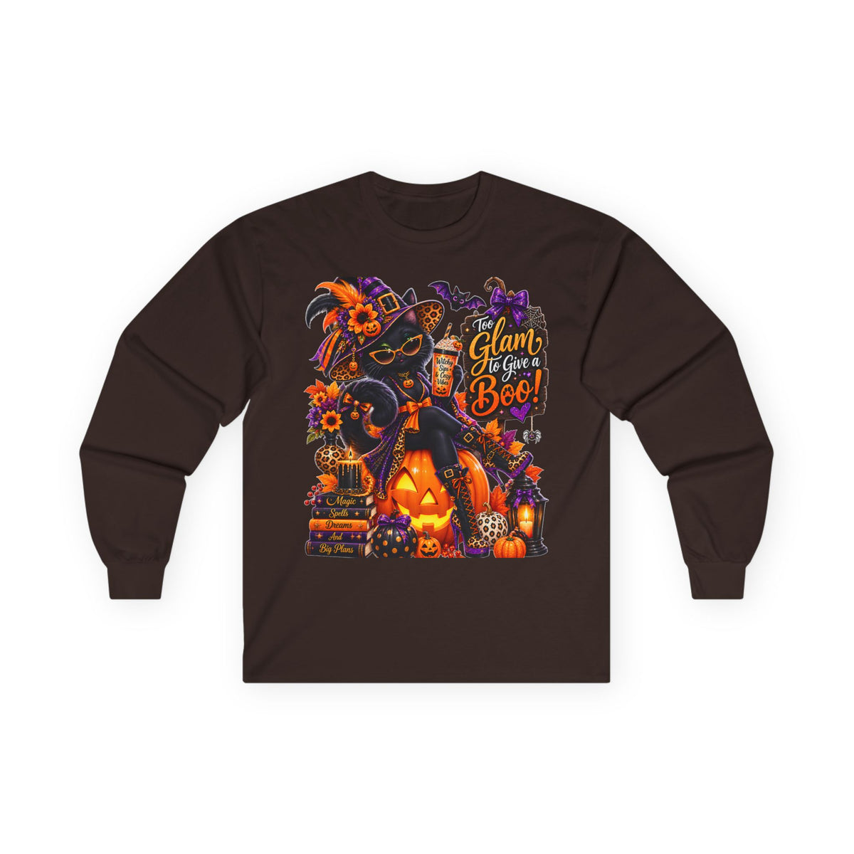 Halloween Witch Pumpkin Long Sleeve Tee — "Glam to Give a Boo!" Graphic Shirt