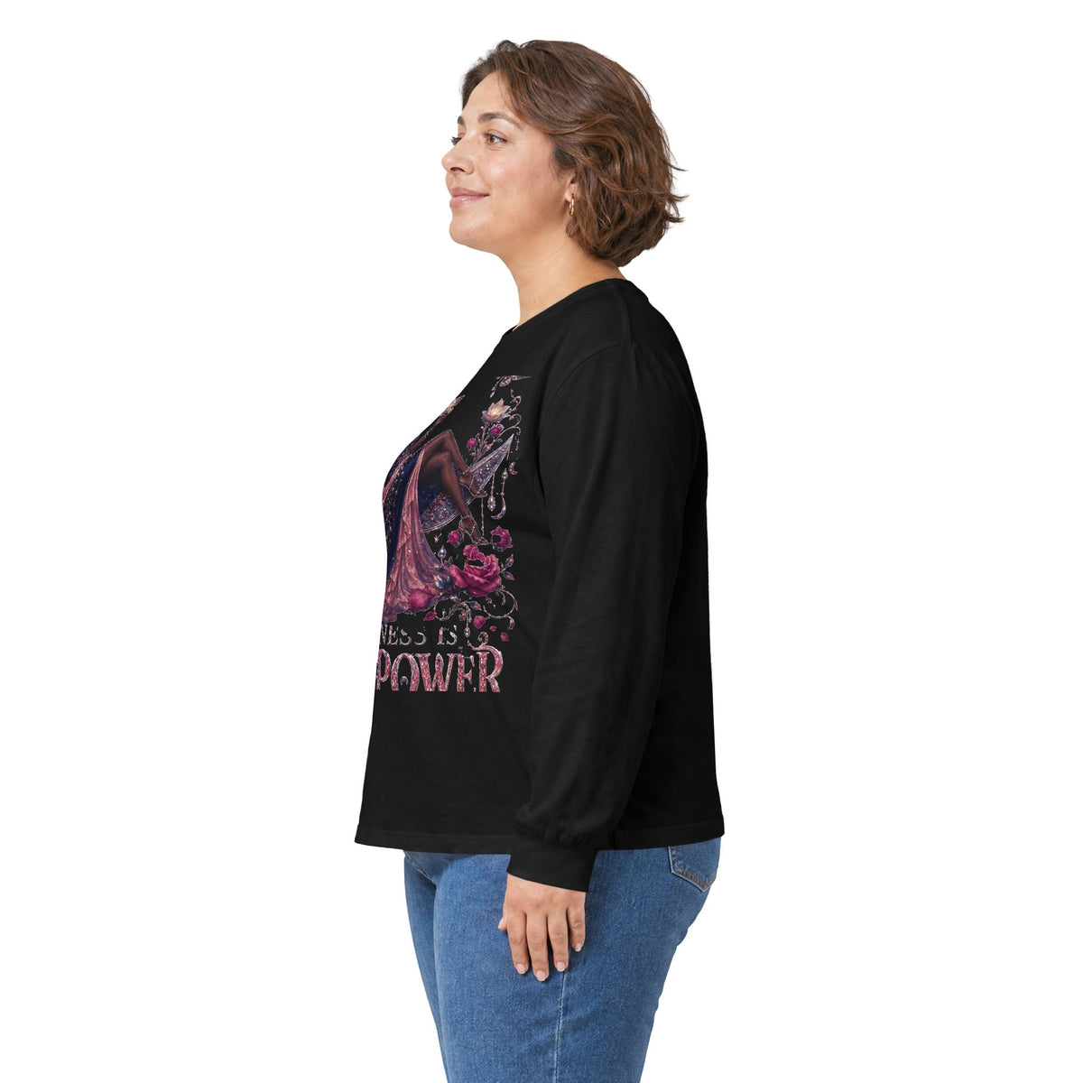 Long Sleeve Tee — 'She Is The Shadow' Gothic Floral Art Shirt