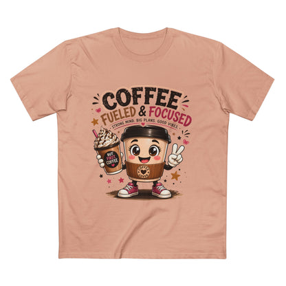 Coffee Fueled & Focused Tee — Cute Cartoon Coffee Cup Graphic Shirt