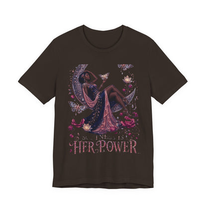 Her Power Tee — Empowering Moon Goddess Women’s Graphic T-Shirt