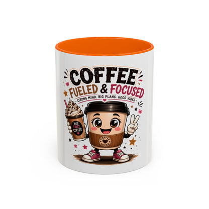 Coffee Fueled & Focused Mug — Cute Cartoon Coffee Cup Gift (11/15oz)