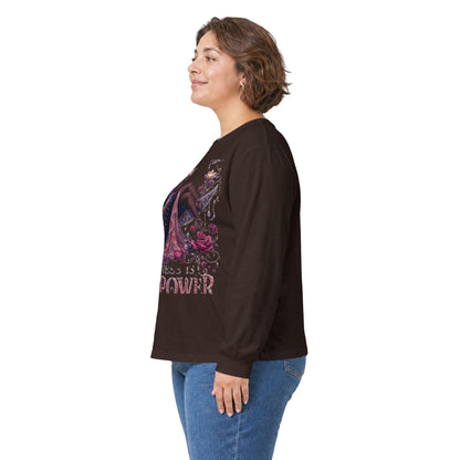 Long Sleeve Tee — 'She Is The Shadow' Gothic Floral Art Shirt