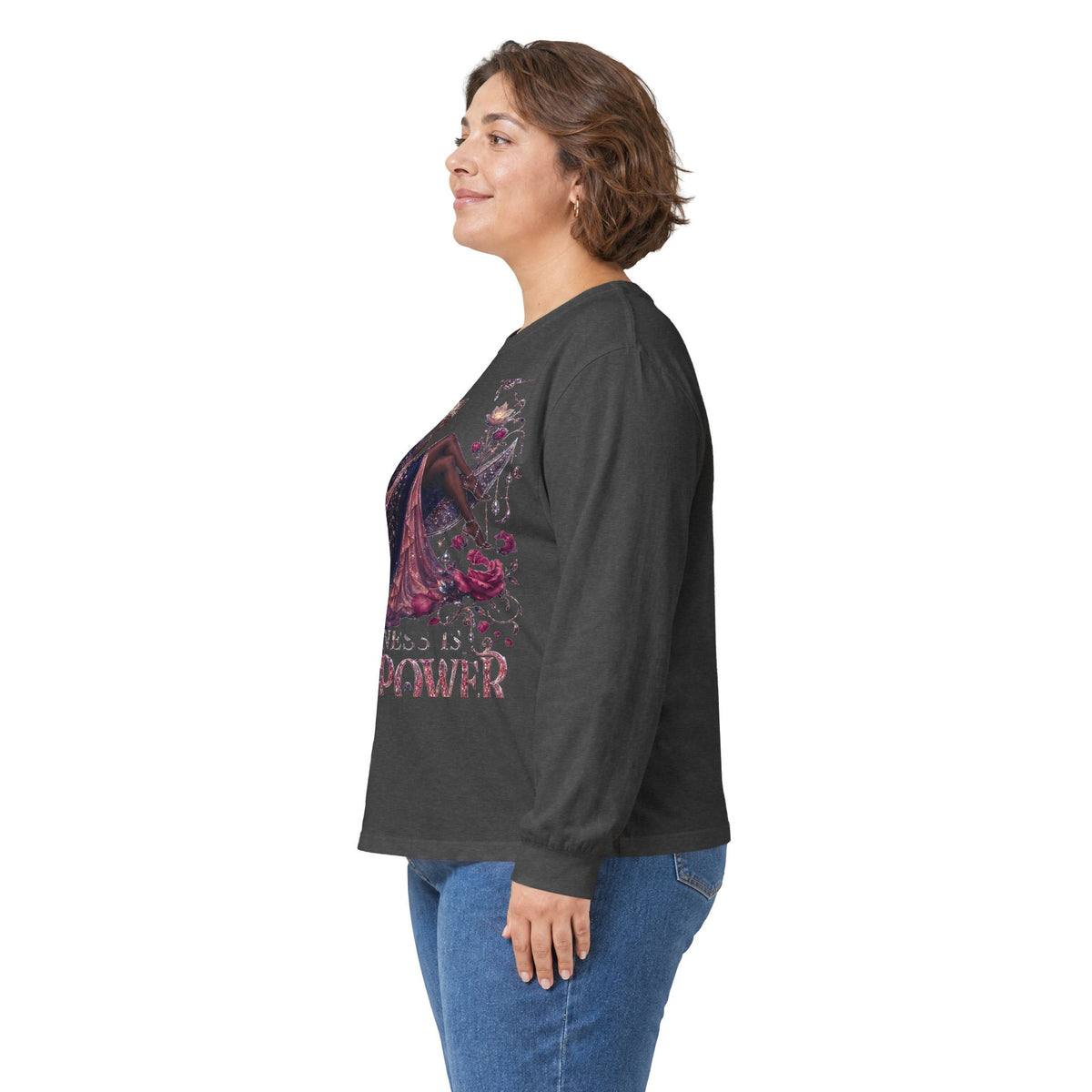 Long Sleeve Tee — 'She Is The Shadow' Gothic Floral Art Shirt