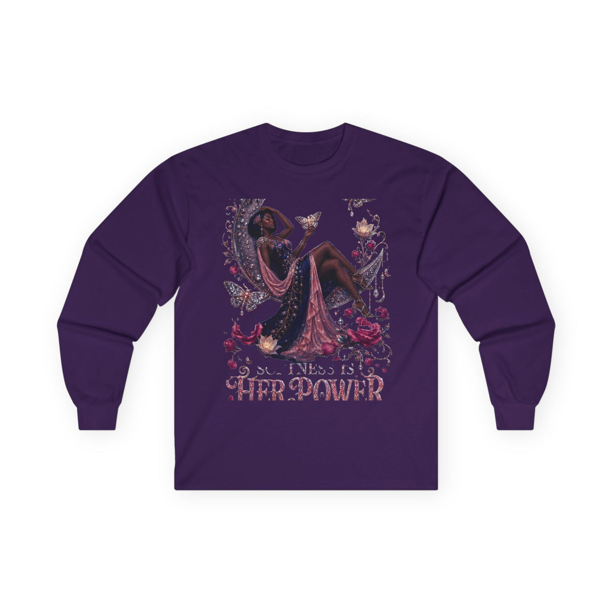 Long Sleeve Tee — 'She Is The Shadow' Gothic Floral Art Shirt