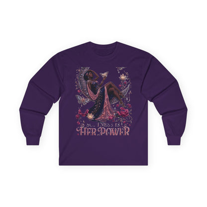 Long Sleeve Tee — 'She Is The Shadow' Gothic Floral Art Shirt