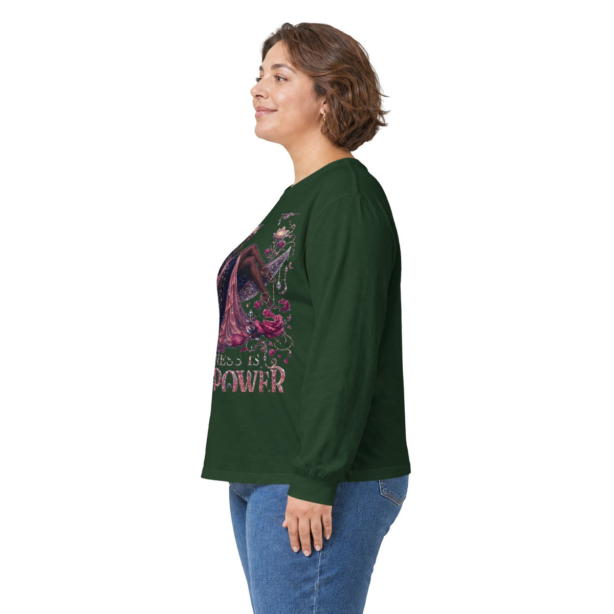 Long Sleeve Tee — 'She Is The Shadow' Gothic Floral Art Shirt