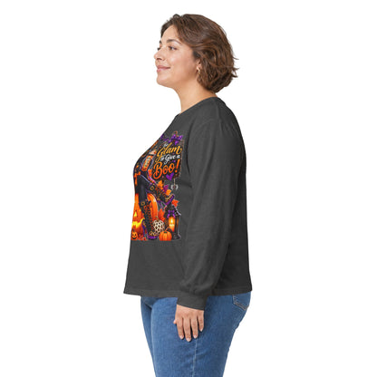 Halloween Witch Pumpkin Long Sleeve Tee — "Glam to Give a Boo!" Graphic Shirt