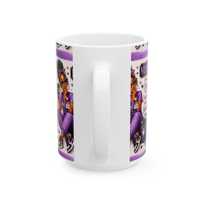 Nurse Ceramic Mug — "Fueled by Coffee, Driven by Compassion" Purple Scrub Gift (11oz, 15oz)