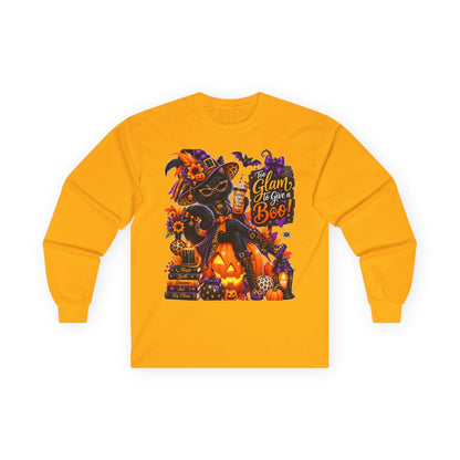 Halloween Witch Pumpkin Long Sleeve Tee — "Glam to Give a Boo!" Graphic Shirt