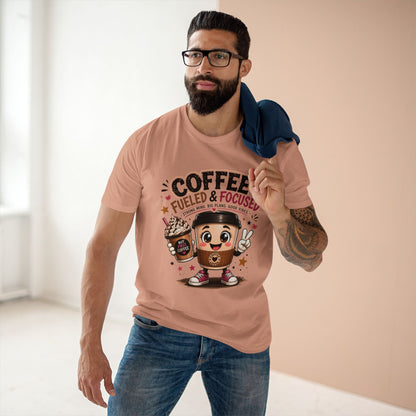 Coffee Fueled & Focused Tee — Cute Cartoon Coffee Cup Graphic Shirt