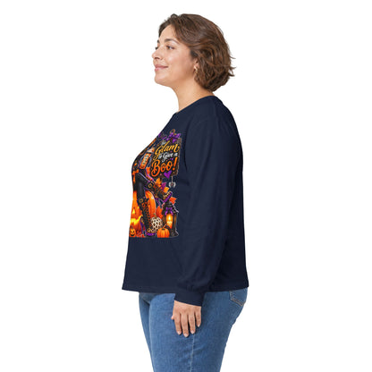 Halloween Witch Pumpkin Long Sleeve Tee — "Glam to Give a Boo!" Graphic Shirt