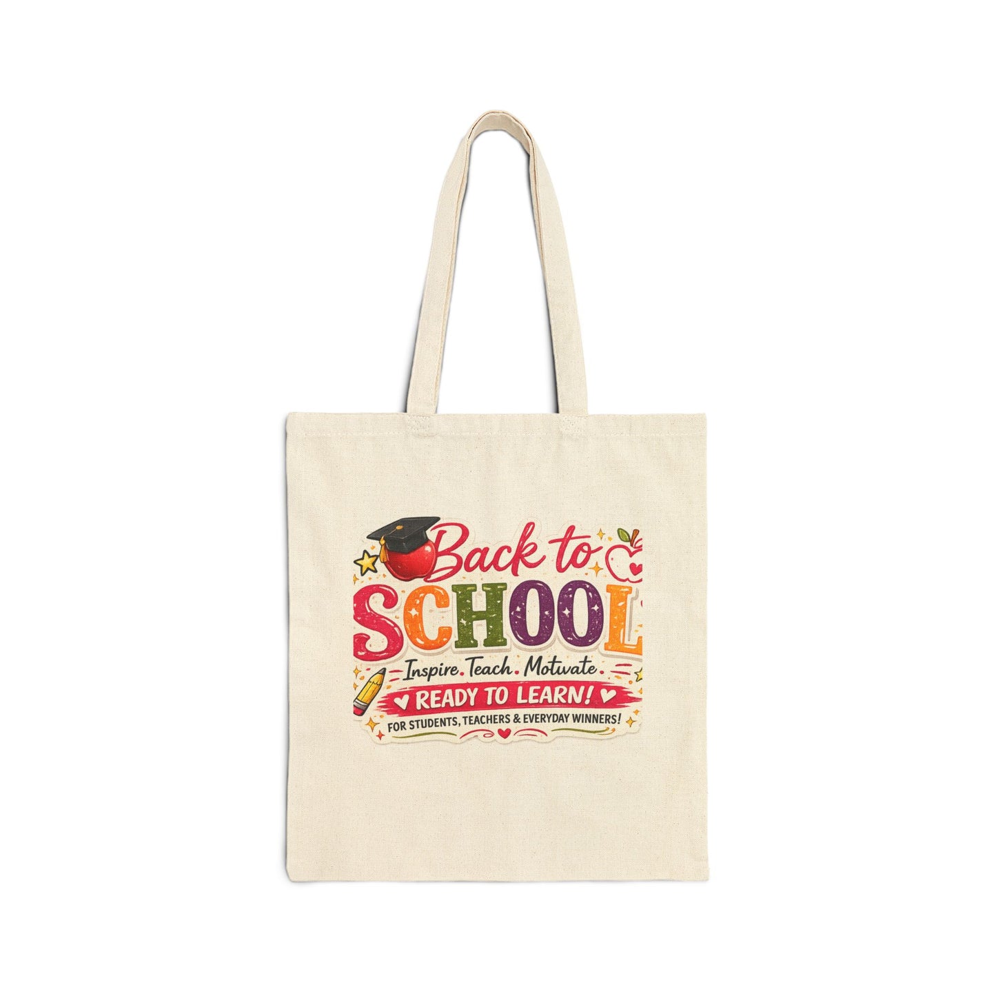 Back to School Canvas Tote Bag - 'Back to School: Inspire, Teach, Motivate' Teacher Gift