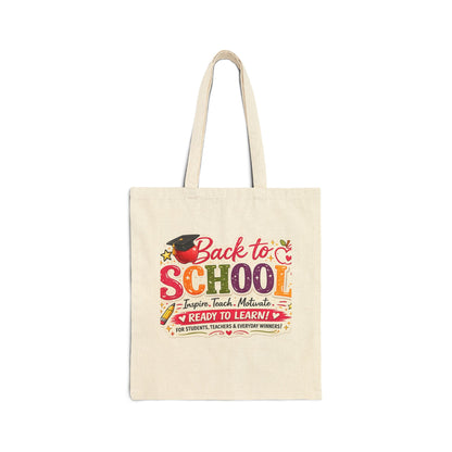 Back to School Canvas Tote Bag - 'Back to School: Inspire, Teach, Motivate' Teacher Gift