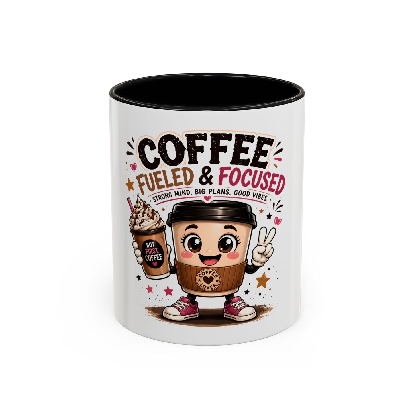 Coffee Fueled & Focused Mug — Cute Cartoon Coffee Cup Gift (11/15oz)