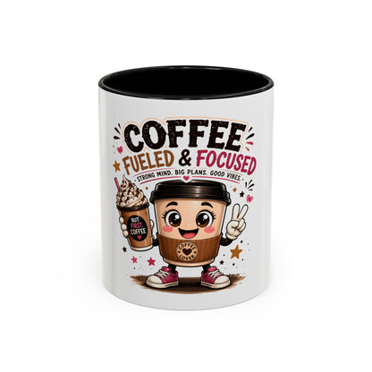 Coffee Fueled & Focused Mug — Cute Cartoon Coffee Cup Gift (11/15oz)